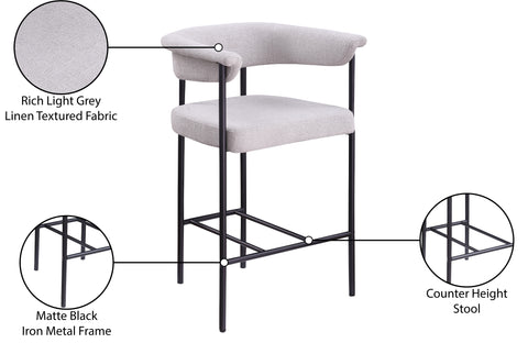 Bellona Grey Linen Textured Fabric Counter Stool