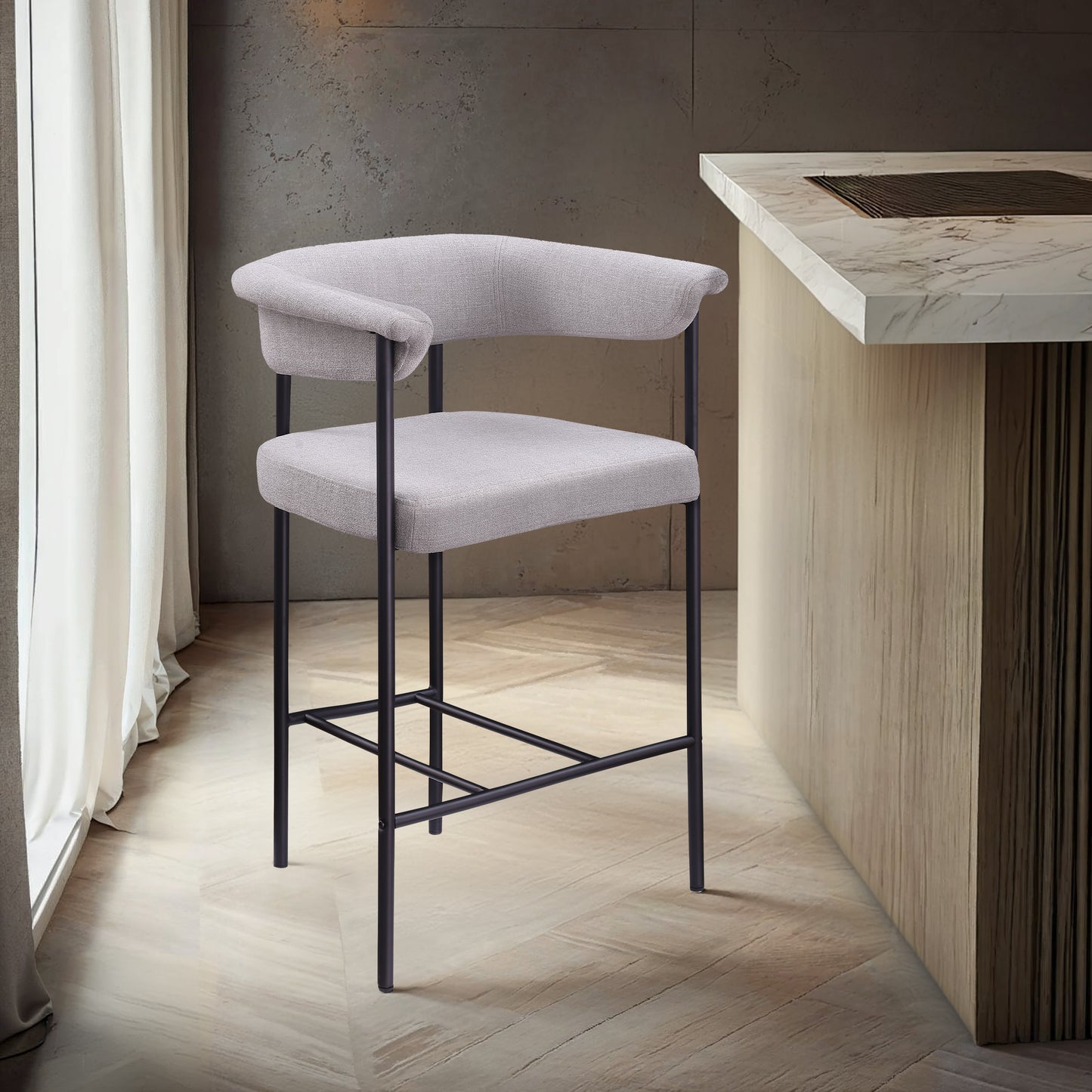 bellona grey linen textured fabric counter stool