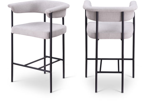 Noelle Grey Linen Textured Fabric Upholstered Counter Stool, 2-Piece