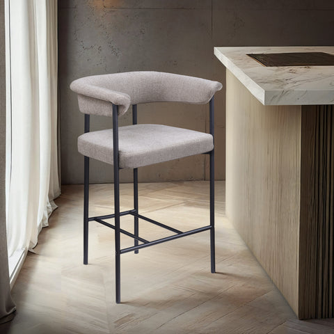 Bellona Taupe Linen Textured Fabric Counter Stool