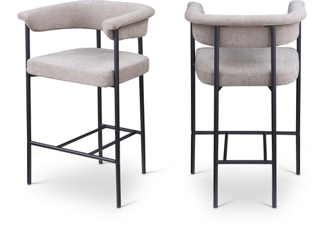 Noelle Taupe Linen Textured Fabric Upholstered Counter Stool, 2-Piece