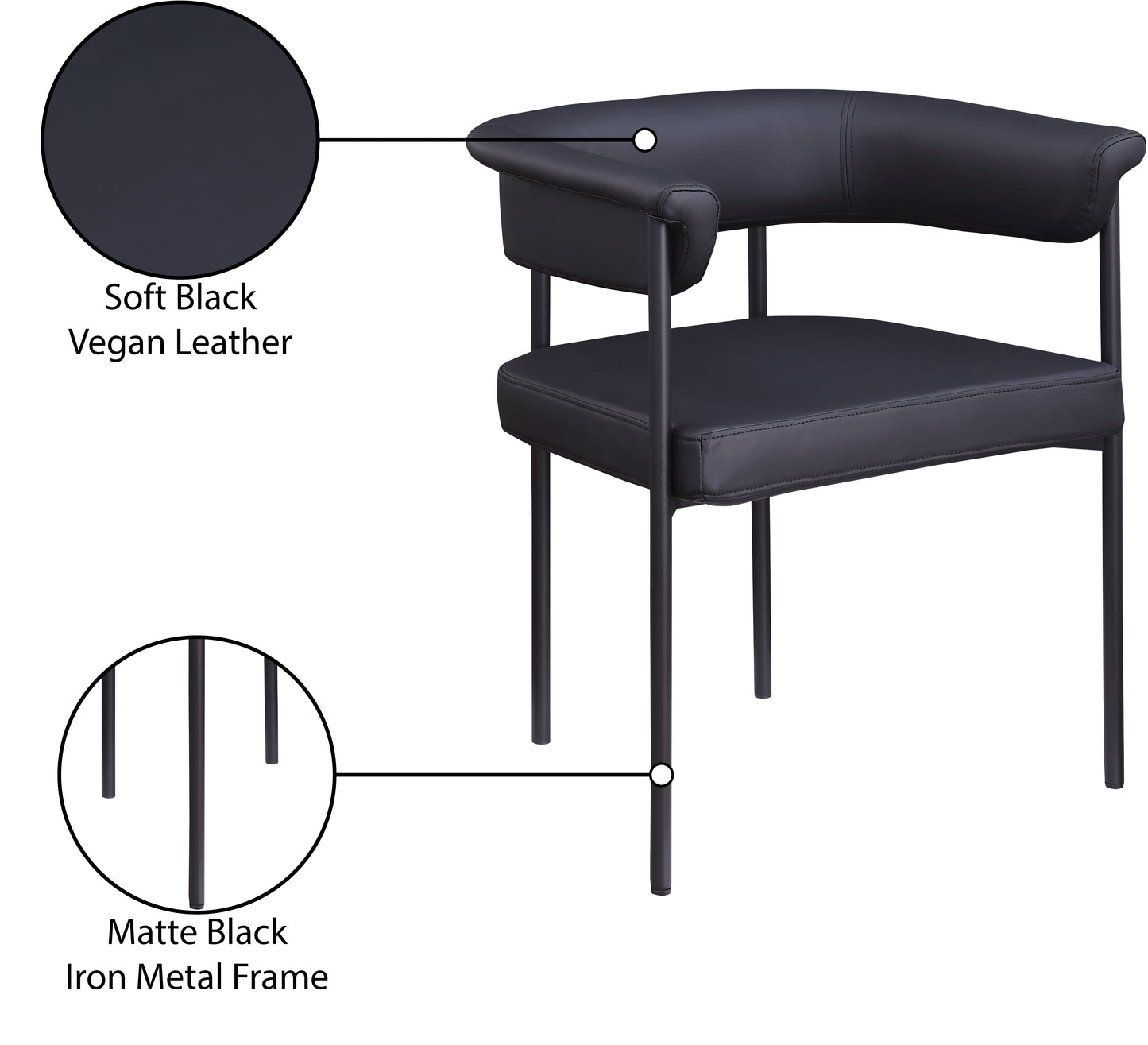 bellona black vegan leather dining chair