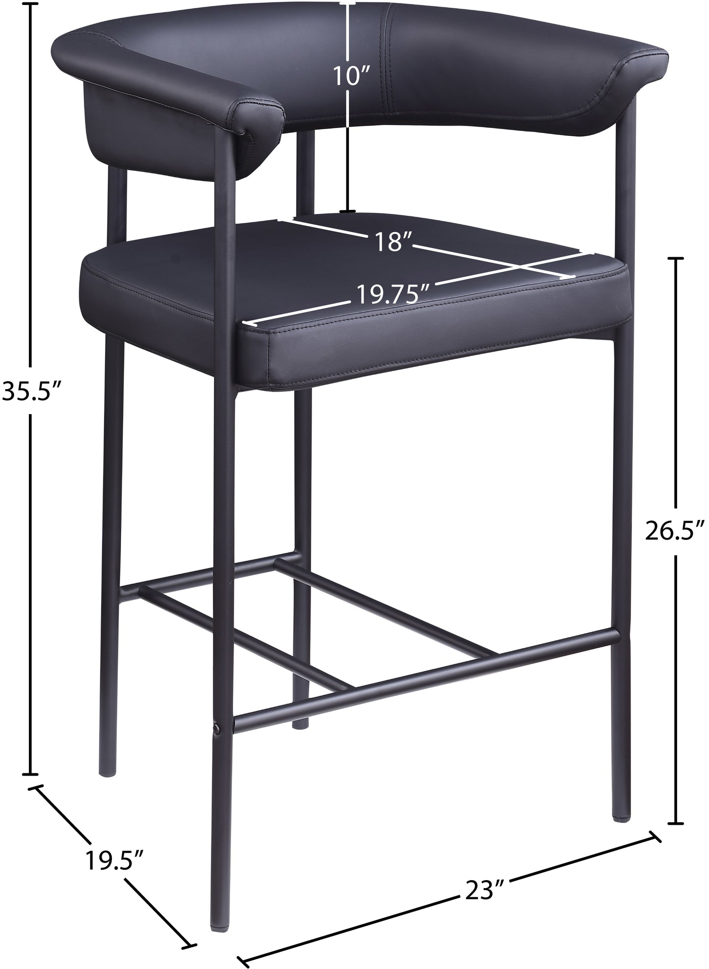 bellona black vegan leather counter stool