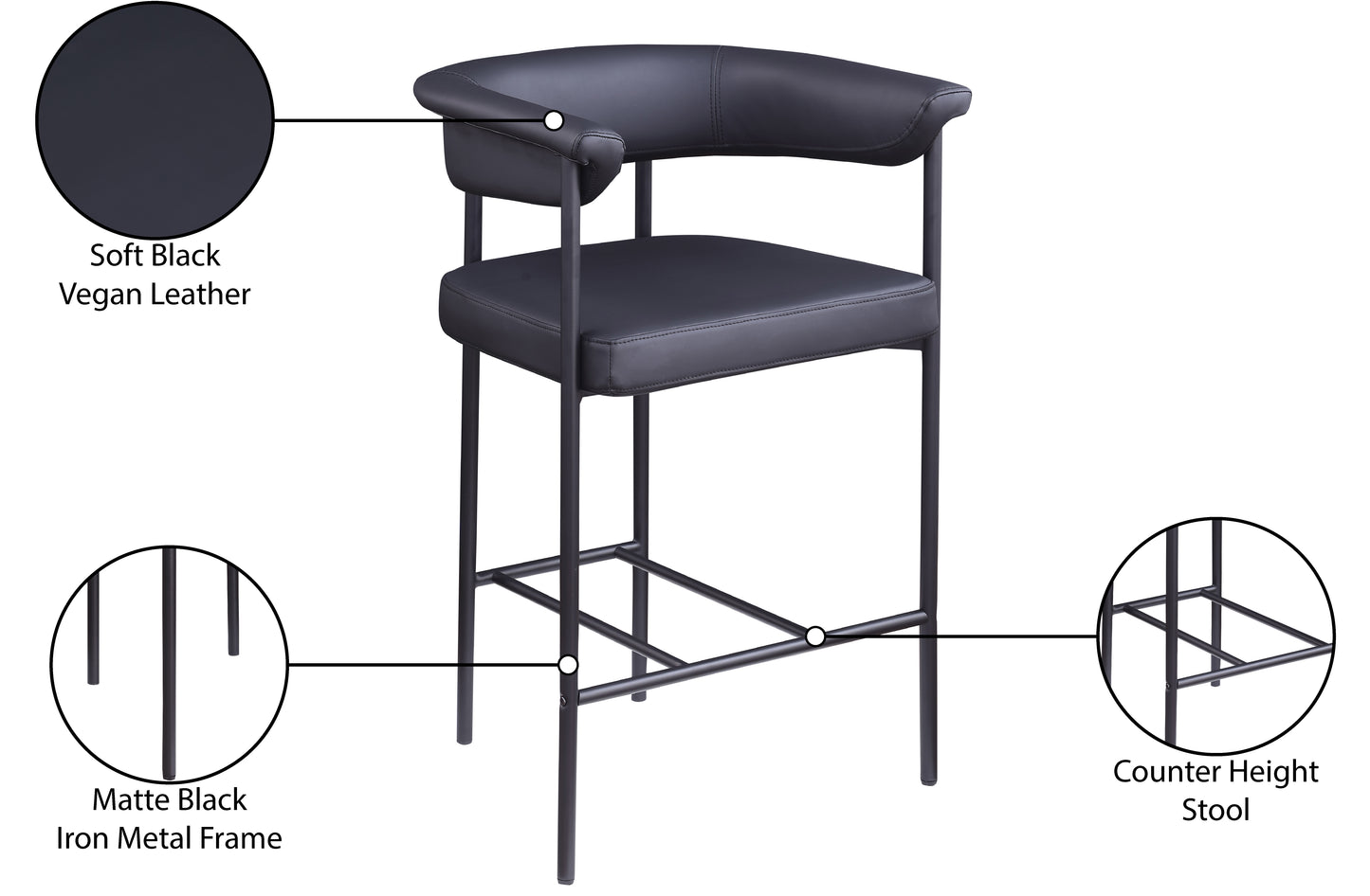 bellona black vegan leather counter stool