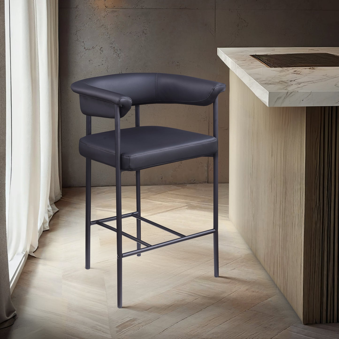 bellona black vegan leather counter stool