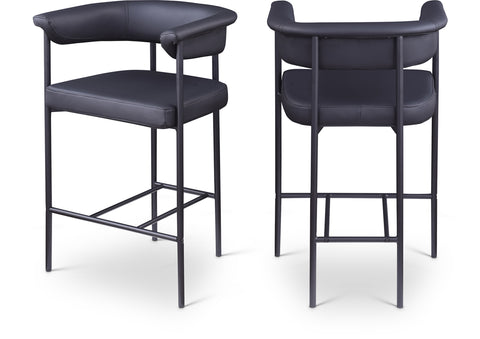 Noelle Black Vegan Leather Upholstered Counter Stool, 2-Piece