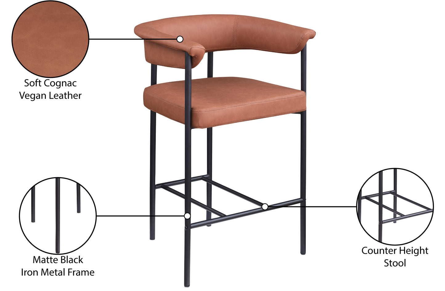 bellona cognac vegan leather counter stool