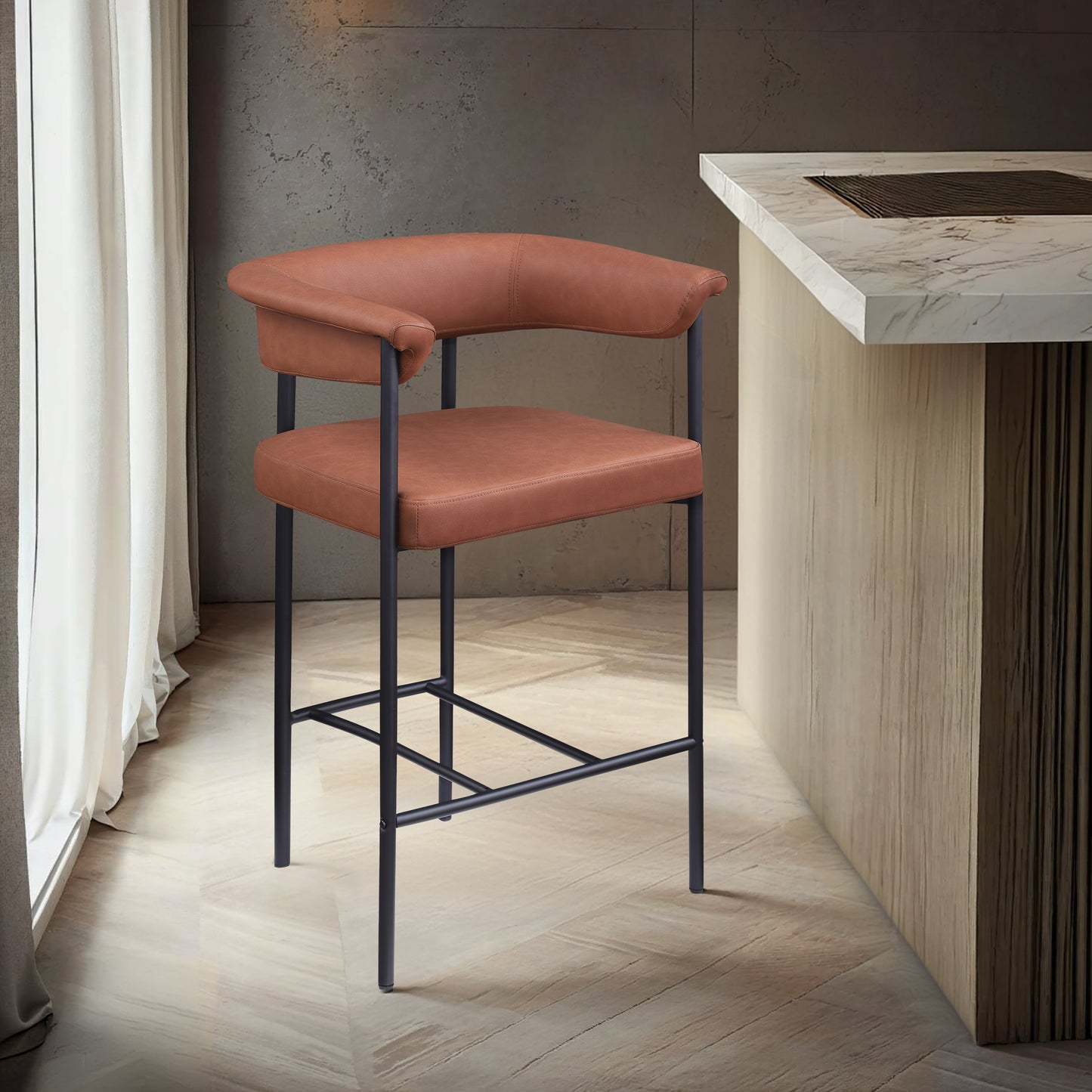 bellona cognac vegan leather counter stool