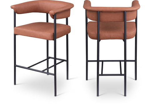 Noelle Cognac Vegan Leather Upholstered Counter Stool, 2-Piece