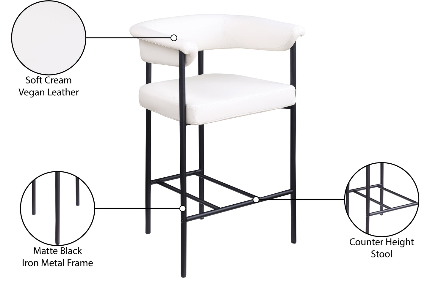 bellona cream vegan leather counter stool