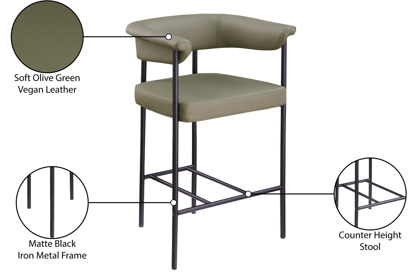 bellona olive vegan leather counter stool