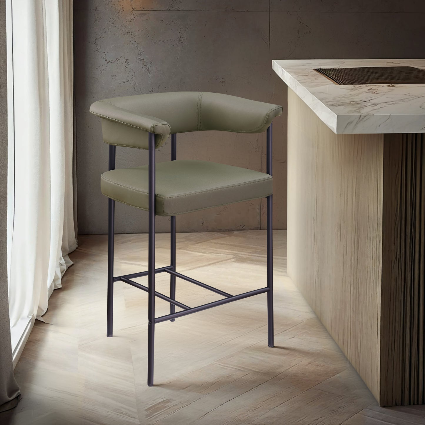 bellona olive vegan leather counter stool