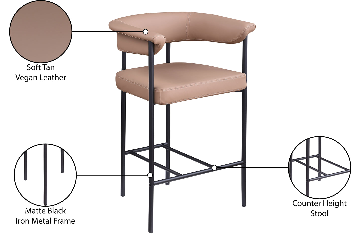 bellona tan vegan leather counter stool