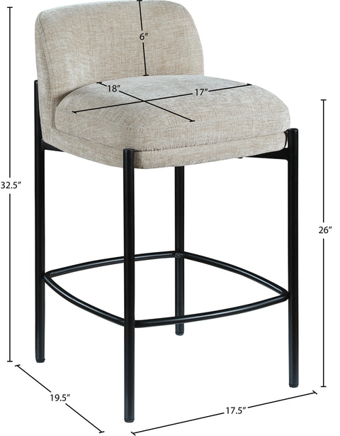Rhea Beige Chenille Fabric Upholstered Counter Stool, 2-Piece