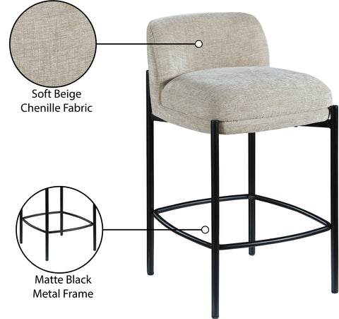 Rhea Beige Chenille Fabric Upholstered Counter Stool, 2-Piece