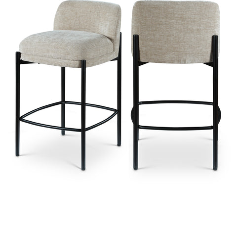 Rhea Beige Chenille Fabric Upholstered Counter Stool, 2-Piece