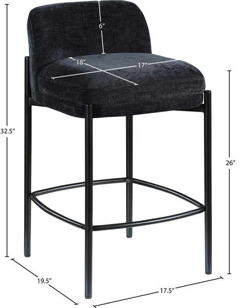 Rhea Black Chenille Fabric Upholstered Counter Stool, 2-Piece