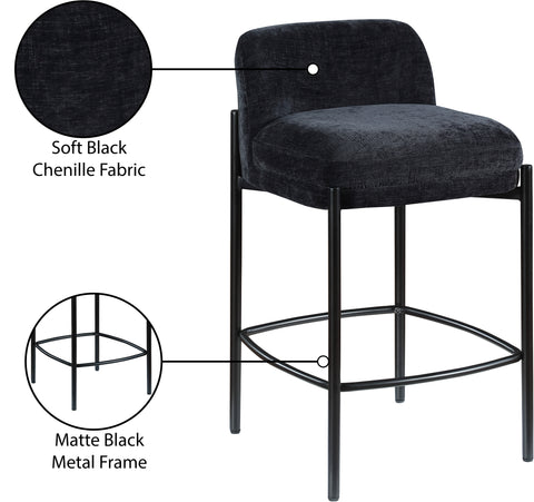 Rhea Black Chenille Fabric Upholstered Counter Stool, 2-Piece