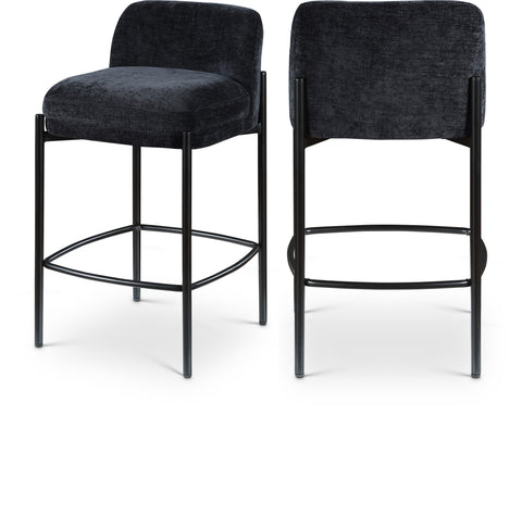 Rhea Black Chenille Fabric Upholstered Counter Stool, 2-Piece