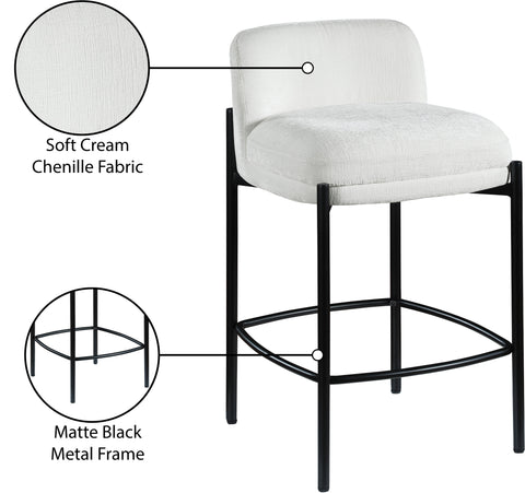 Rhea Cream Chenille Fabric Upholstered Counter Stool, 2-Piece