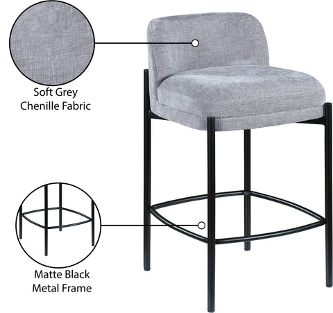 Rhea Grey Chenille Fabric Upholstered Counter Stool, 2-Piece