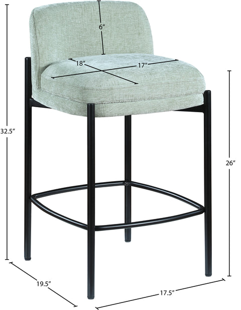 Rhea Mint Chenille Fabric Upholstered Counter Stool, 2-Piece