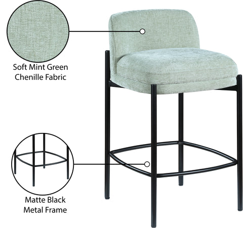 Rhea Mint Chenille Fabric Upholstered Counter Stool, 2-Piece