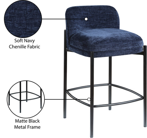 Rhea Navy Chenille Fabric Upholstered Counter Stool, 2-Piece