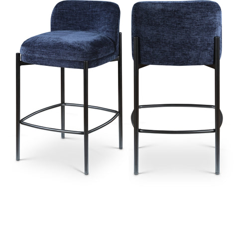 Rhea Navy Chenille Fabric Upholstered Counter Stool, 2-Piece