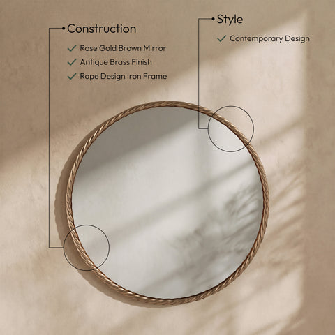 Blaire 36" Antique Brass Iron Frame Mirror, 1 Piece
