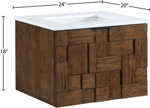 Isolde 24" Brown Engineered Stone And Solid Wood Wall Mounted Bathroom Vanity, 1 Piece