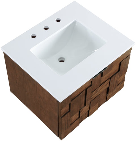 Isolde 24" Brown Engineered Stone And Solid Wood Wall Mounted Bathroom Vanity, 1 Piece
