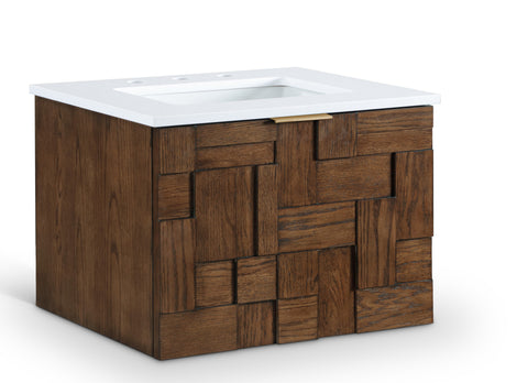 Isolde 24" Brown Engineered Stone And Solid Wood Wall Mounted Bathroom Vanity, 1 Piece