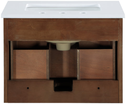 Isolde 24" Brown Engineered Stone And Solid Wood Wall Mounted Bathroom Vanity, 1 Piece