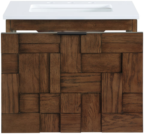Isolde 24" Brown Engineered Stone And Solid Wood Wall Mounted Bathroom Vanity, 1 Piece