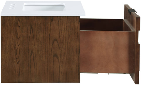 Isolde 24" Brown Engineered Stone And Solid Wood Wall Mounted Bathroom Vanity, 1 Piece