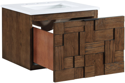 Isolde 24" Brown Engineered Stone And Solid Wood Wall Mounted Bathroom Vanity, 1 Piece