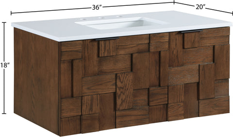 Isolde 36" Brown Engineered Stone And Solid Wood Wall Mounted Bathroom Vanity, 1 Piece