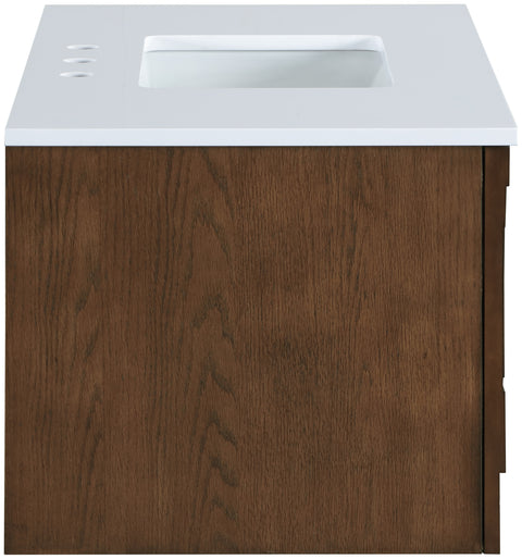 Isolde 36" Brown Engineered Stone And Solid Wood Wall Mounted Bathroom Vanity, 1 Piece