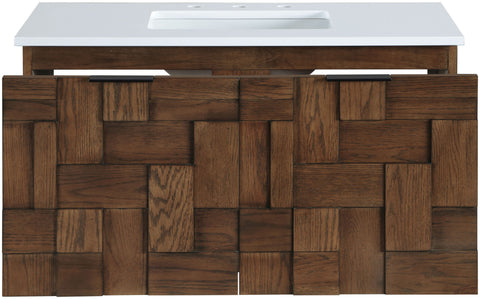 Isolde 36" Brown Engineered Stone And Solid Wood Wall Mounted Bathroom Vanity, 1 Piece