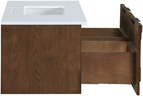 Isolde 36" Brown Engineered Stone And Solid Wood Wall Mounted Bathroom Vanity, 1 Piece