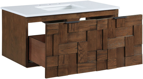 Isolde 36" Brown Engineered Stone And Solid Wood Wall Mounted Bathroom Vanity, 1 Piece