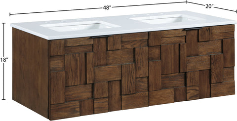 Isolde 48" Brown Engineered Stone And Solid Wood Wall Mounted Bathroom Vanity, 1 Piece