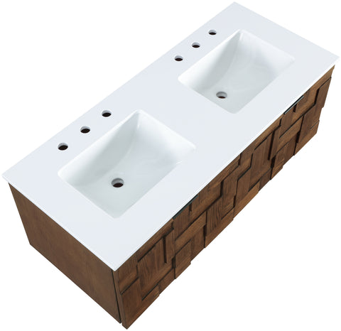 Isolde 48" Brown Engineered Stone And Solid Wood Wall Mounted Bathroom Vanity, 1 Piece