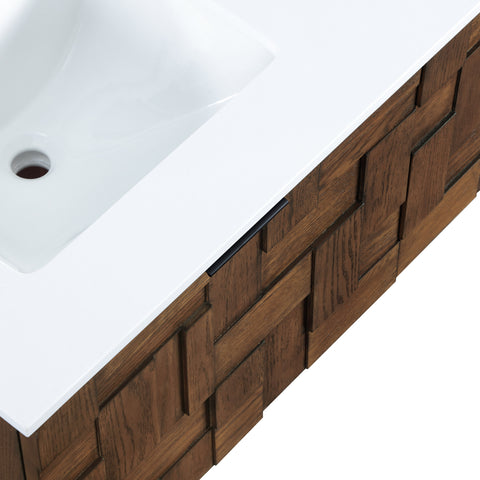 Isolde 48" Brown Engineered Stone And Solid Wood Wall Mounted Bathroom Vanity, 1 Piece
