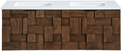 Isolde 48" Brown Engineered Stone And Solid Wood Wall Mounted Bathroom Vanity, 1 Piece