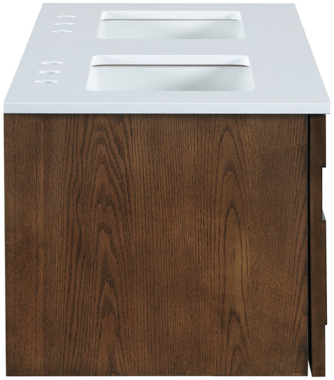 Isolde 48" Brown Engineered Stone And Solid Wood Wall Mounted Bathroom Vanity, 1 Piece