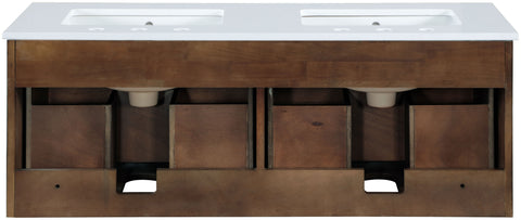 Isolde 48" Brown Engineered Stone And Solid Wood Wall Mounted Bathroom Vanity, 1 Piece