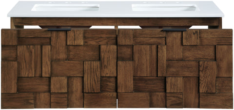 Isolde 48" Brown Engineered Stone And Solid Wood Wall Mounted Bathroom Vanity, 1 Piece