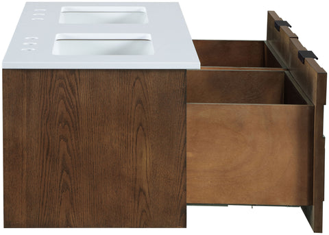 Isolde 48" Brown Engineered Stone And Solid Wood Wall Mounted Bathroom Vanity, 1 Piece